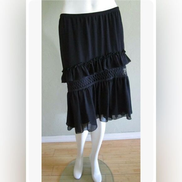 Max Studio Crepe Ruffled Tiered Skirt in Black Size M - Picture 1 of 8